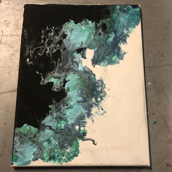 Malicifient Black + Green Acrylic Pour Canvas - Picture 1 of 4